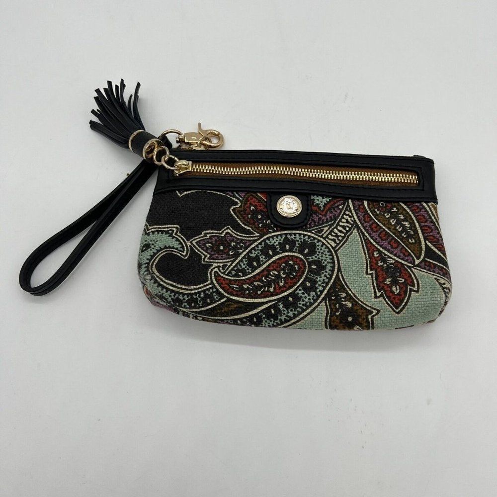 Spartina 449 Boheme Mermaid Leather Wristlet Paisley Tassel Natural Linen
